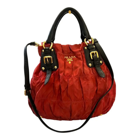 Prada Red/Black Authentic Nylon Tessuto Leather Crossbody Handbag Purse GUC - Picture 3 of 12